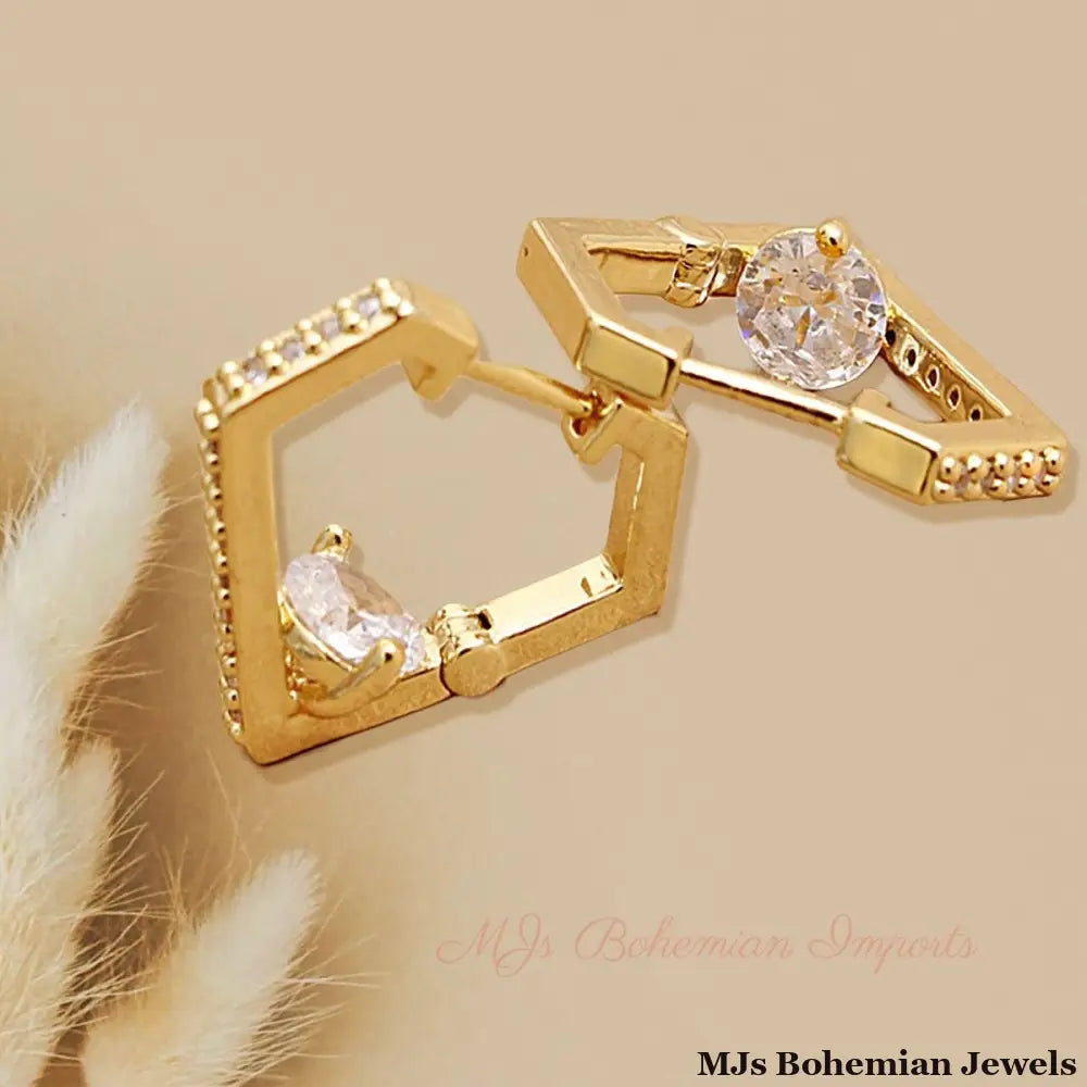 14K Gold CZ Diamond Huggie Hoops