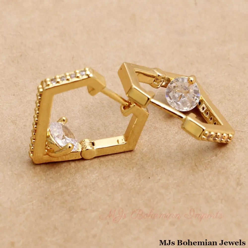 14K Gold CZ Diamond Huggie Hoops