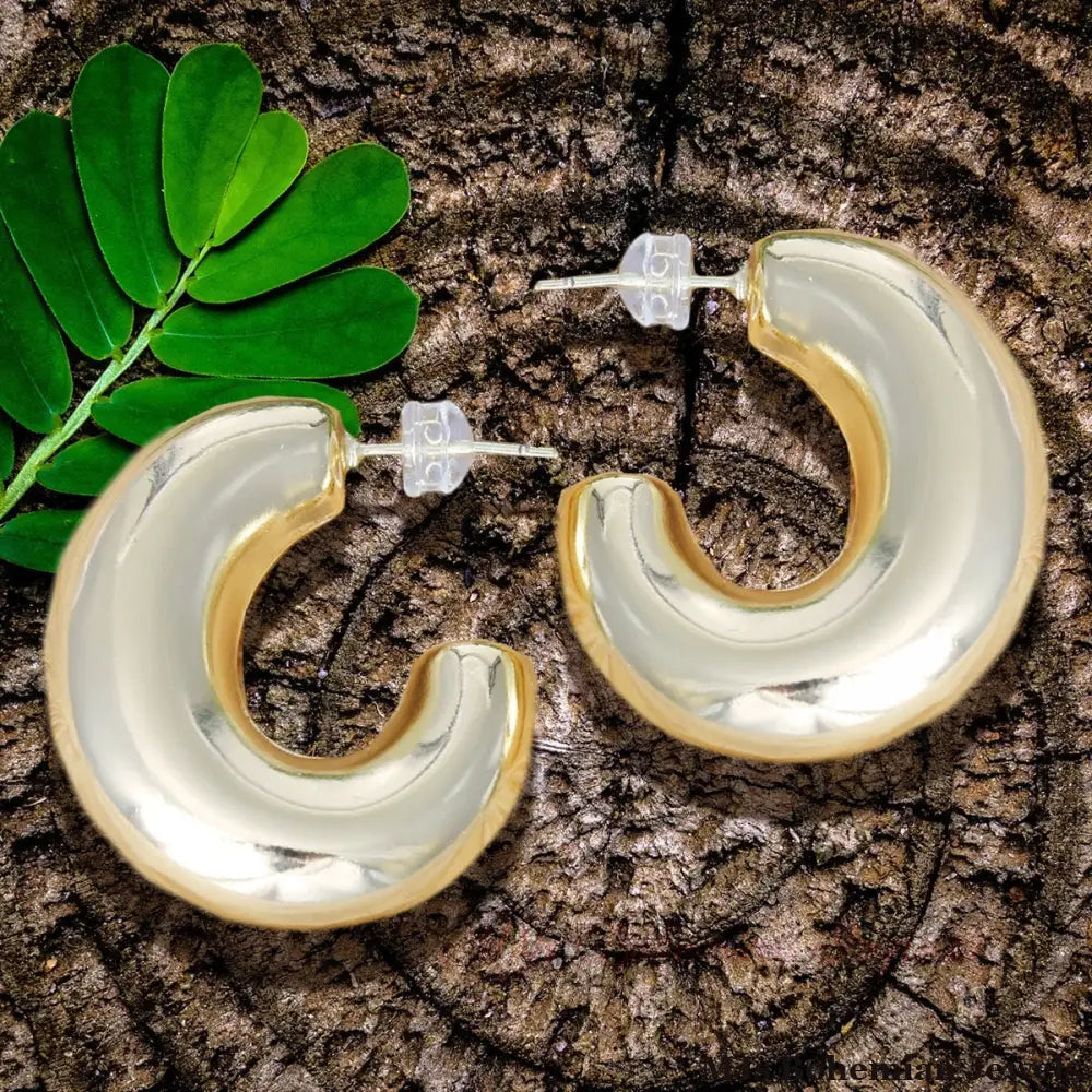 14K Gold Puffy Post Hoops