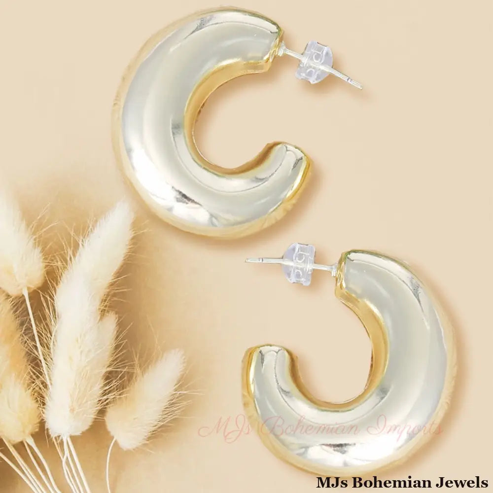 14K Gold Puffy Post Hoops