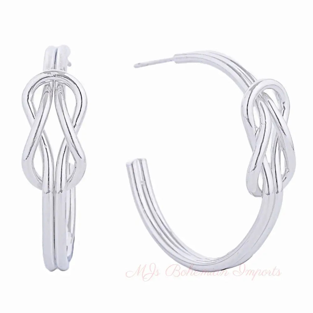 14K White Gold Infinity Knot Post Hoops