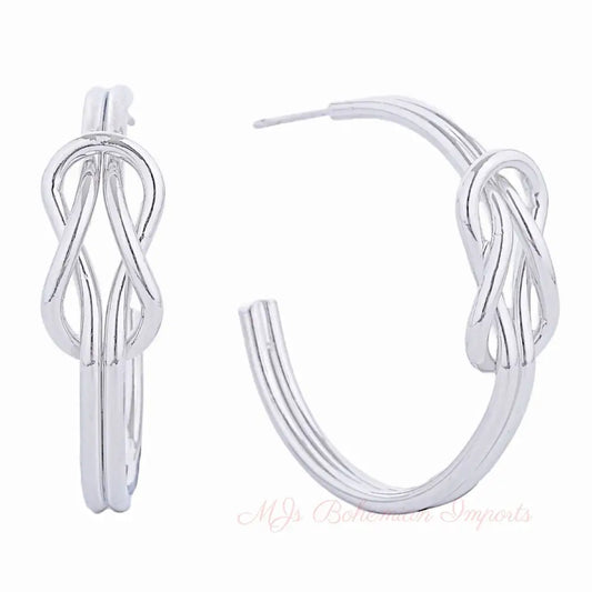 14K White Gold Infinity Knot Post Hoops