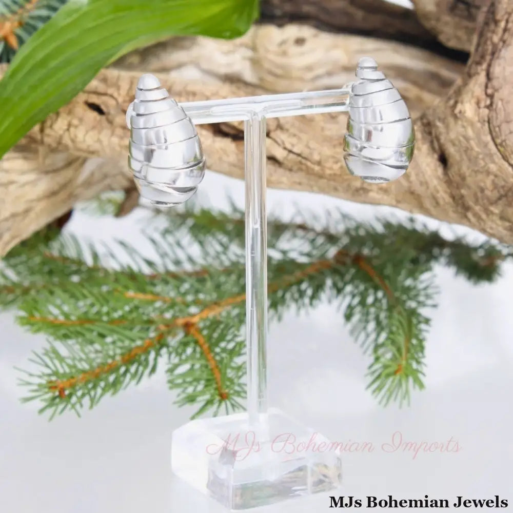 14K White Gold Spiral Stud Earrings