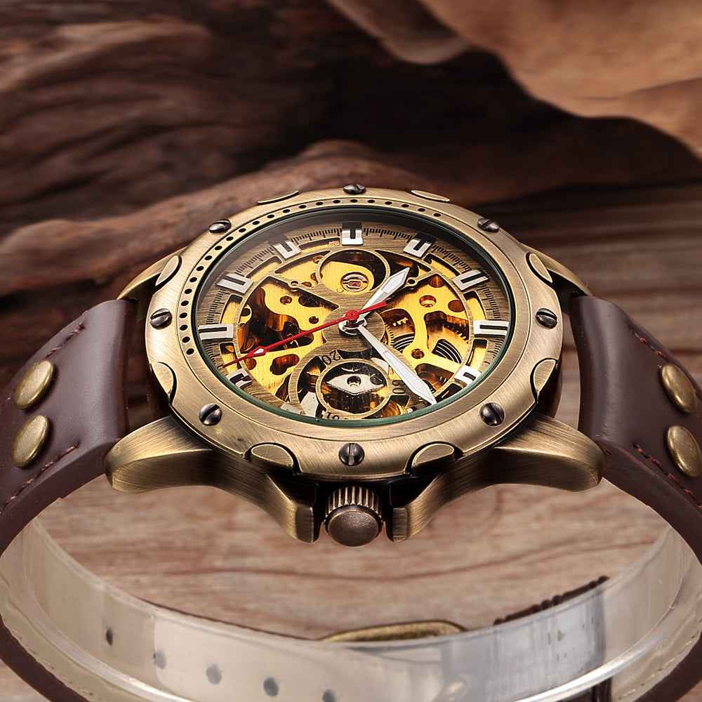 Men's Bronze Steampunk Watch - 44mm Automatic Skeleton Timepiece