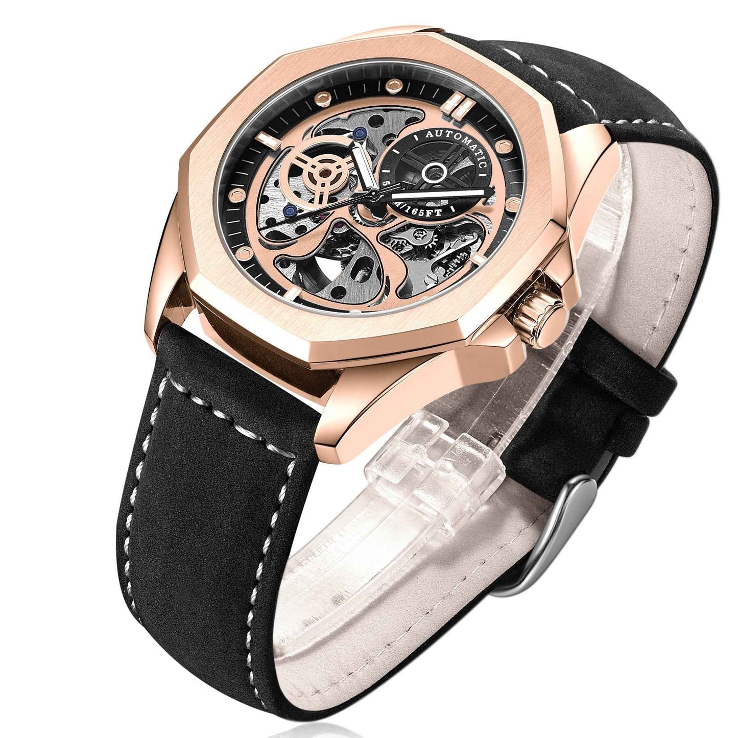 New Hollow Automatic Leather Watch for Men with Waterproof Feature