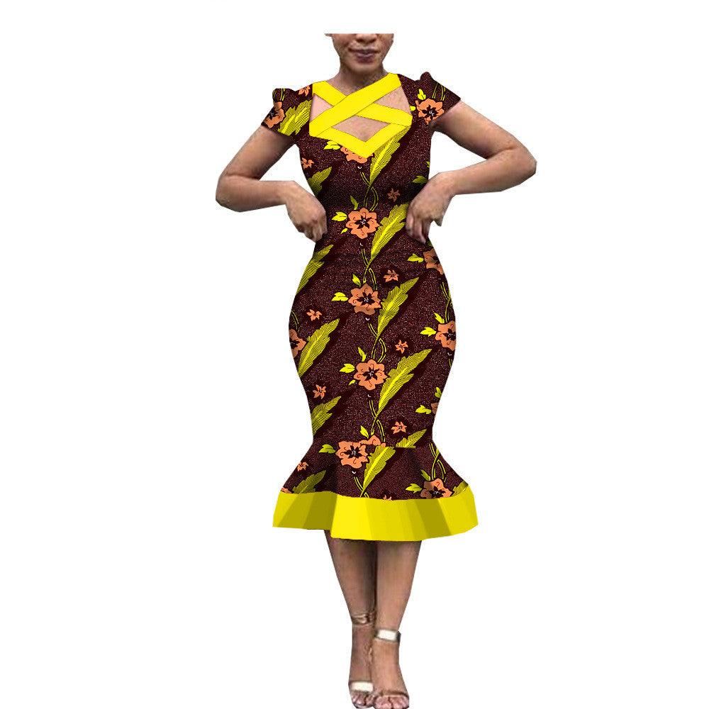 Color: 593, Size: S - New Style African Ethnic Characteristic Batik Printed Cotton Dress Dress Skirt