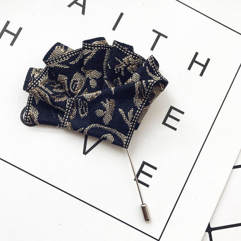 Color: Grey blue brooch - Men's Collar Flower Korean Style Gentleman Formal Bow Tie