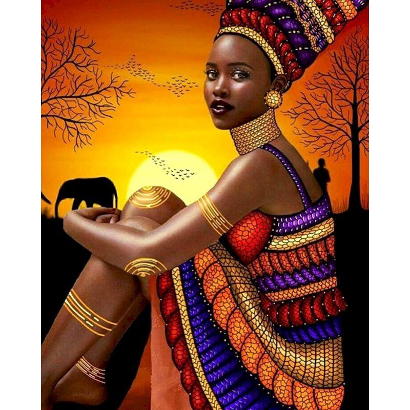 Color: 4style, Size: 60x75cm - African Woman Portrait Digital Painting DIY