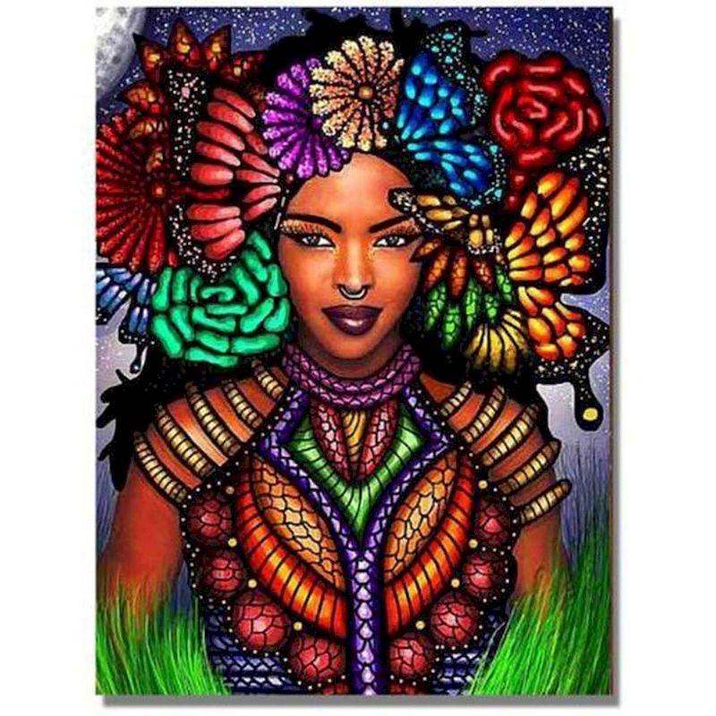 Color: 7style, Size: 40x50cm - African Woman Portrait Digital Painting DIY