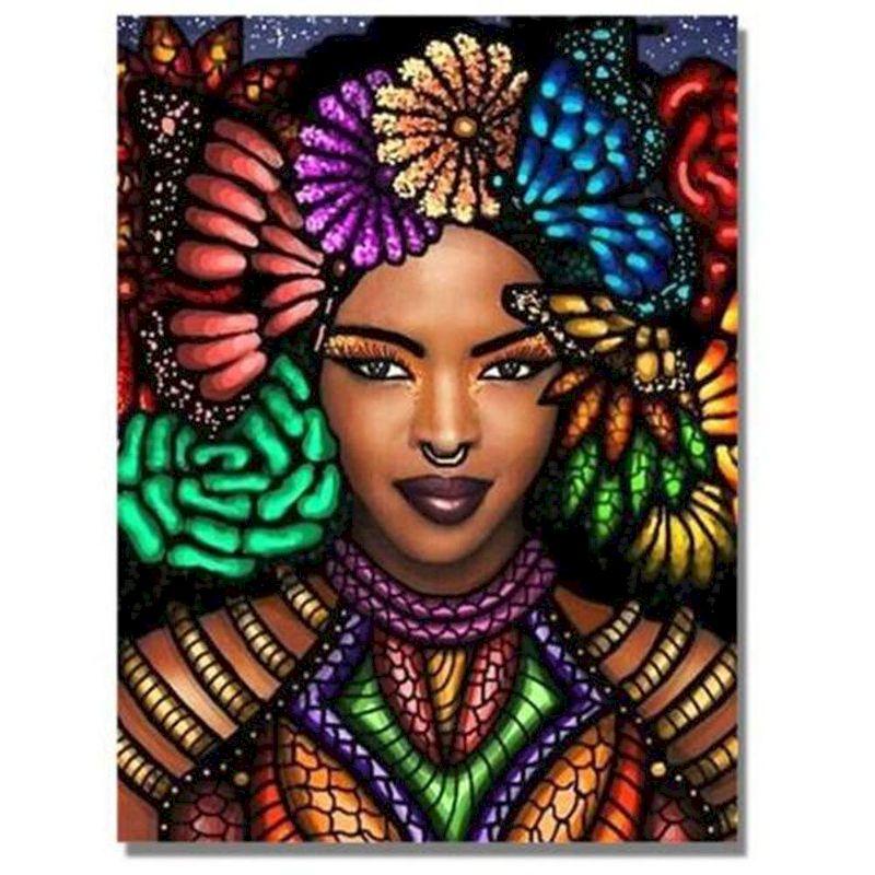Color: 12style, Size: 50x65cm - African Woman Portrait Digital Painting DIY
