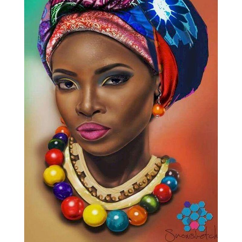 Color: 9style, Size: 40x50cm - African Woman Portrait Digital Painting DIY