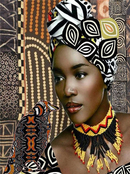 Color: 2Style, Painting size: 20x30cm-Round, Painting style:  - Diamond Painting New Product African Woman Rhinestone Diamond Embroidery