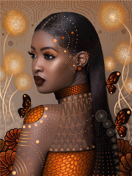 Color: 3Style, Painting size: 50x70cm-Round, Painting style:  - Diamond Painting New Product African Woman Rhinestone Diamond Embroidery