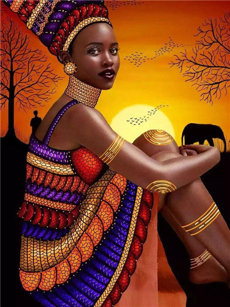 Color: 6Style, Painting size: 45x60cm-Square, Painting style:  - Diamond Painting New Product African Woman Rhinestone Diamond Embroidery