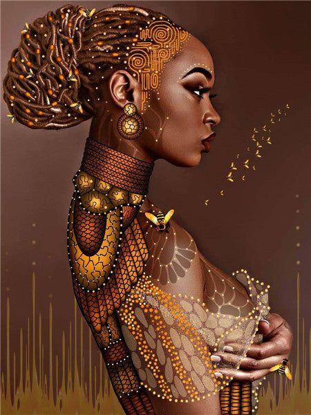 Color: 4Style, Painting size: 30x40cm-Round, Painting style:  - Diamond Painting New Product African Woman Rhinestone Diamond Embroidery