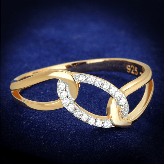 Rose Gold + Rhodium 925 Sterling Silver Ring with AAA Grade CZ in Clear