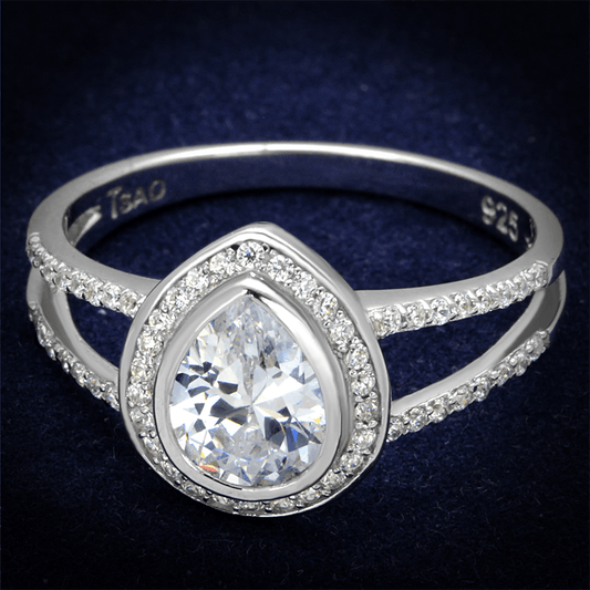 TS465 - Rhodium 925 Sterling Silver Ring with AAA Grade CZ  in Clear