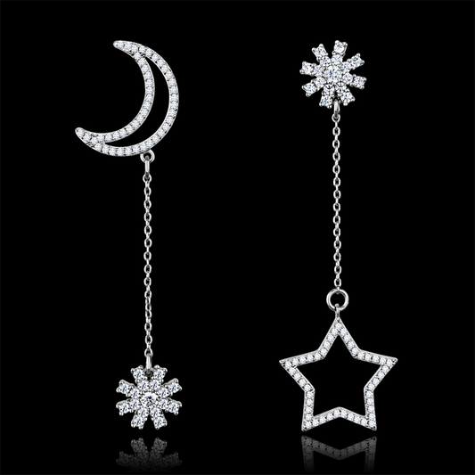 Rhodium 925 Sterling Silver Earrings with AAA Grade CZ  in Clear