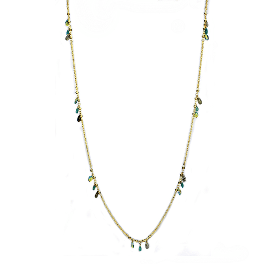 3W1537 - Gold Brass Necklace with Synthetic Jade in Emerald