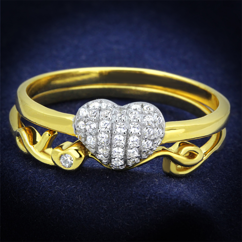 Gold+Rhodium 925 Sterling Silver Ring with AAA Grade CZ  in Clear