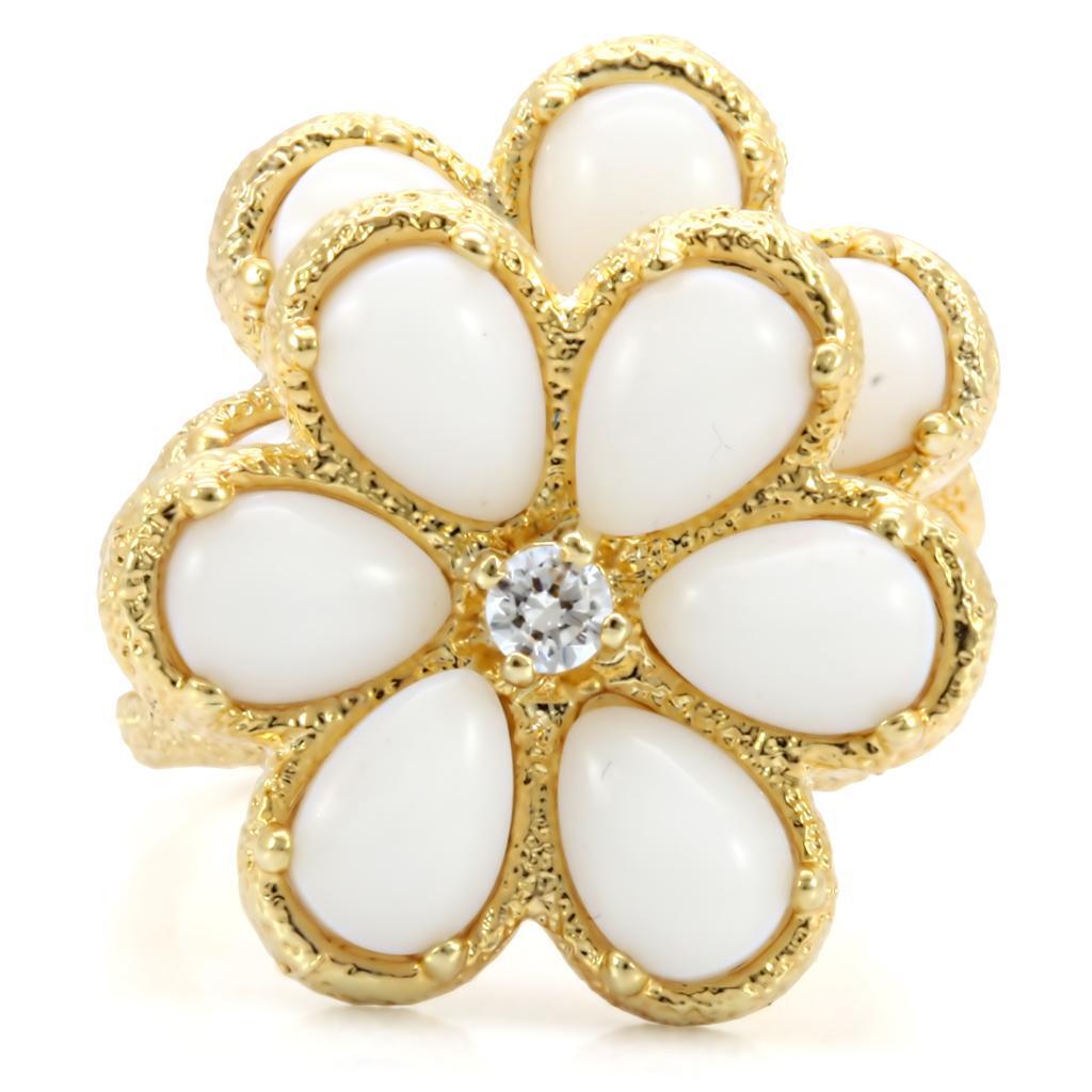 Gold Brass Ring with Synthetic Synthetic Glass in White Size 7