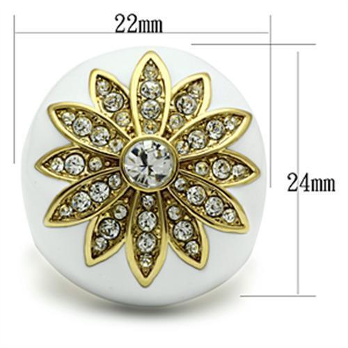 IP Gold(Ion Plating) Brass Ring with Top Grade Crystal  in Clear
