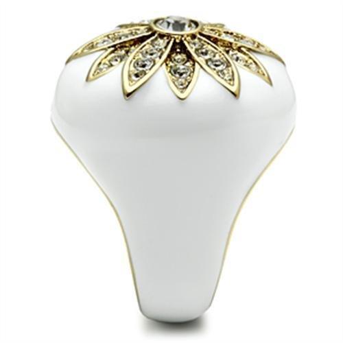 IP Gold(Ion Plating) Brass Ring with Top Grade Crystal  in Clear