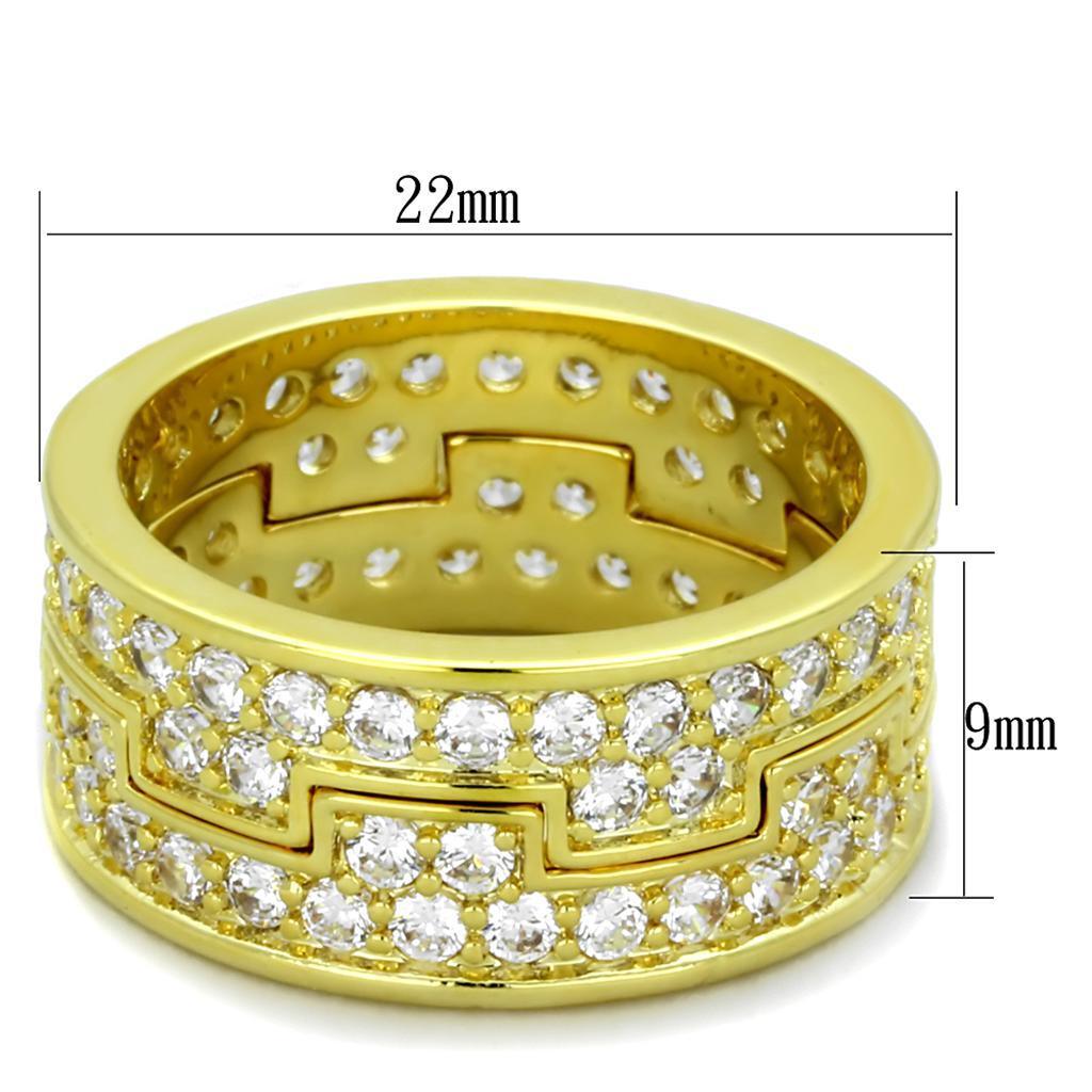LO3349 - Gold Brass Ring with AAA Grade CZ  in Clear