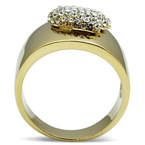 GL293 - IP Gold(Ion Plating) Brass Ring with Top Grade Crystal  in Clear