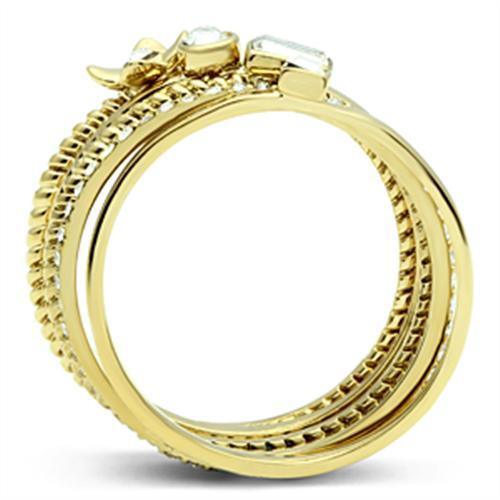 IP Gold(Ion Plating) Brass Ring with Top Grade Crystal  in Clear
