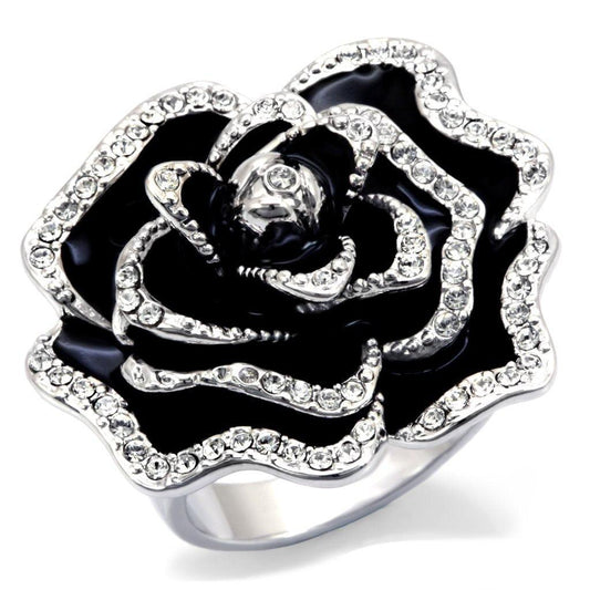 Rhodium Brass Ring with Top Grade Crystal in Clear Size 5