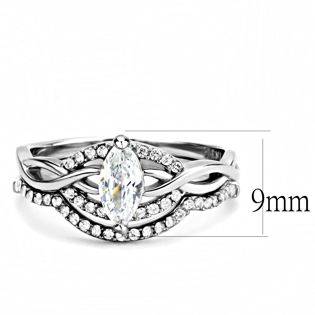 DA133 - High polished (no plating) Stainless Steel Ring with AAA Grade CZ  in Clear