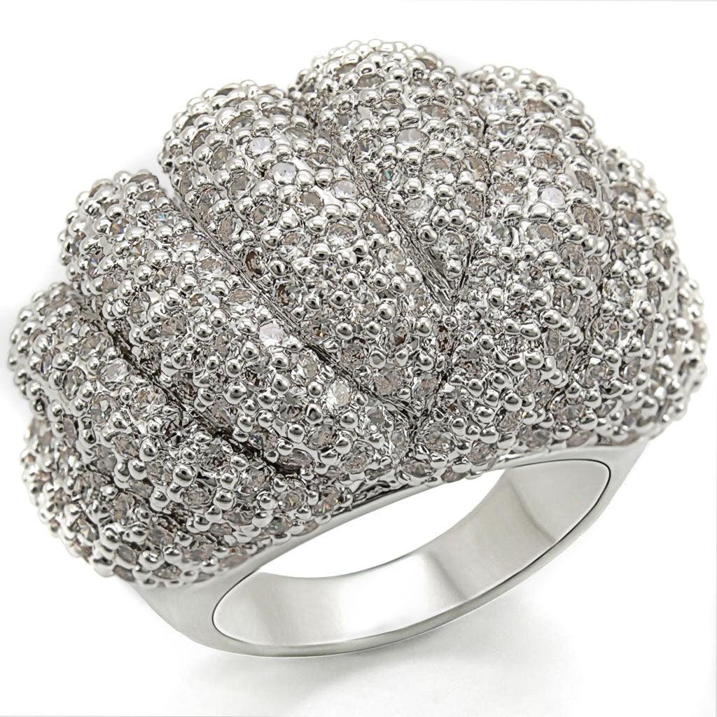 Rhodium Brass Ring with AAA Grade CZ in Clear Size 7