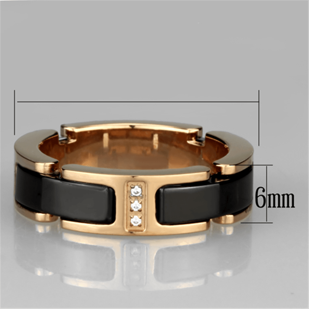 IP Rose Gold Stainless Steel Ring with Ceramic in Jet