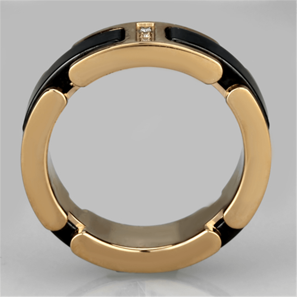 IP Rose Gold Stainless Steel Ring with Ceramic in Jet