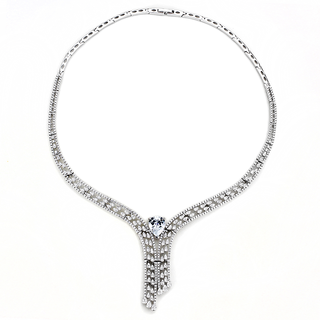 3W1434 - Rhodium Brass Jewelry Sets with AAA Grade CZ  in Clear