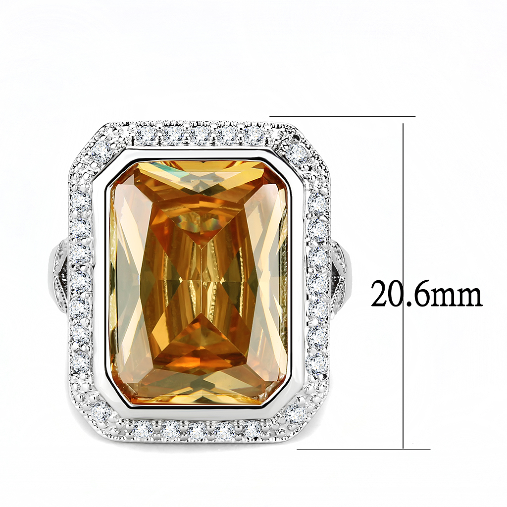 Rhodium Brass Ring with AAA Grade CZ in Champagne