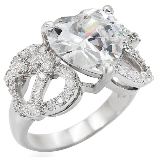 Rhodium Brass Ring with AAA Grade CZ in Clear Size 5