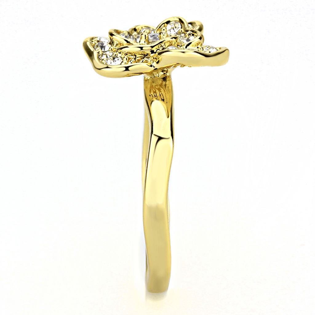 Gold Brass Ring with Top Grade Crystal  in Clear