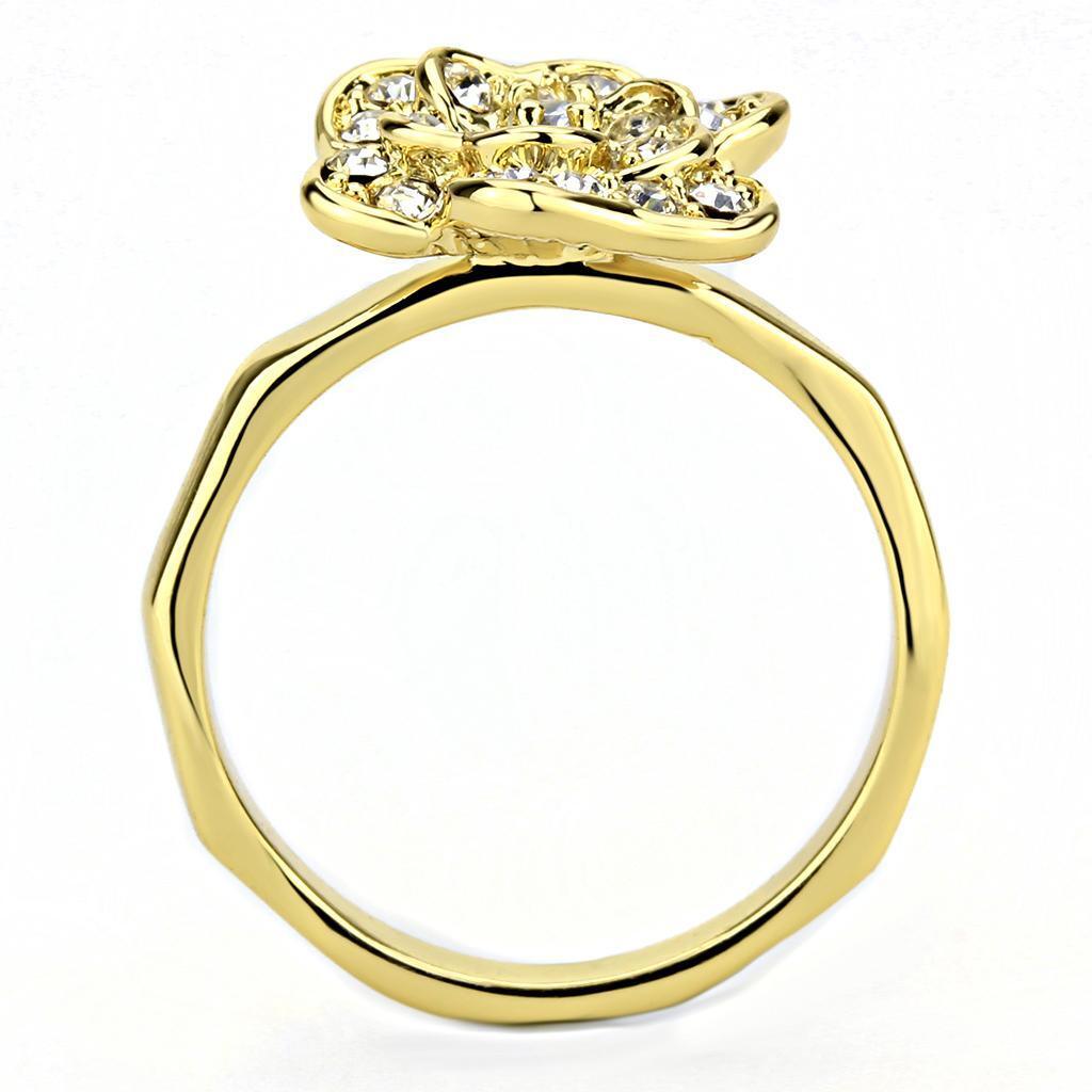 Gold Brass Ring with Top Grade Crystal  in Clear