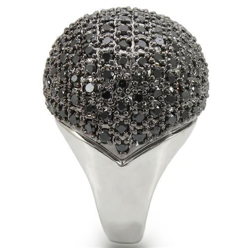 Rhodium + Ruthenium Brass Ring with AAA Grade CZ  in Jet Size 10