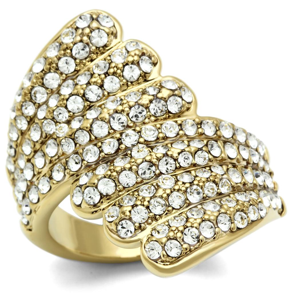 IP Gold(Ion Plating) Brass Ring with Top Grade Crystal  in Clear