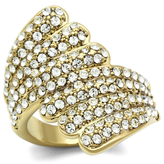 IP Gold(Ion Plating) Brass Ring with Top Grade Crystal  in Clear