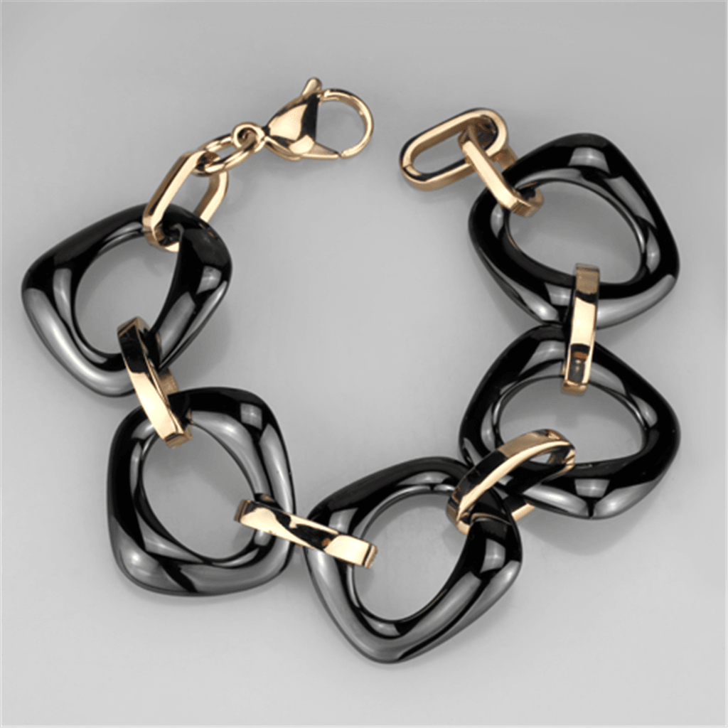 IP Rose Gold(Ion Plating) Stainless Steel Bracelet with Ceramic  in Jet