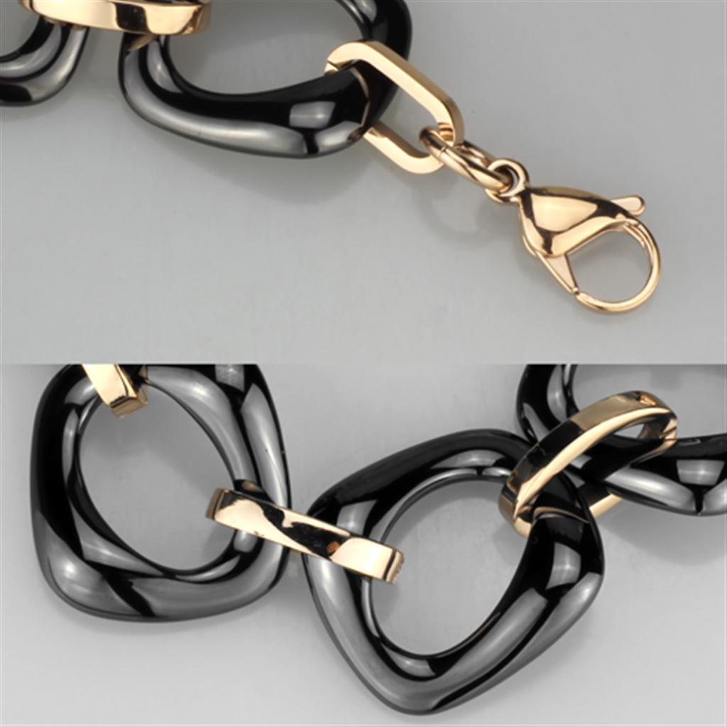 IP Rose Gold(Ion Plating) Stainless Steel Bracelet with Ceramic  in Jet