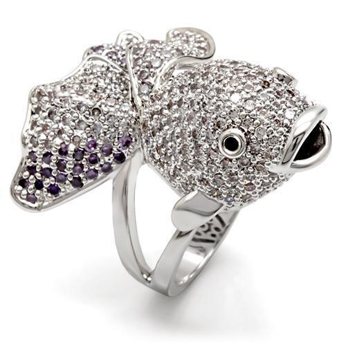 Rhodium Brass Ring with AAA Grade CZ in Multi Color Size 7