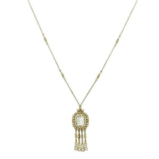 Gold Brass Necklace with Top Grade Crystal in Clear