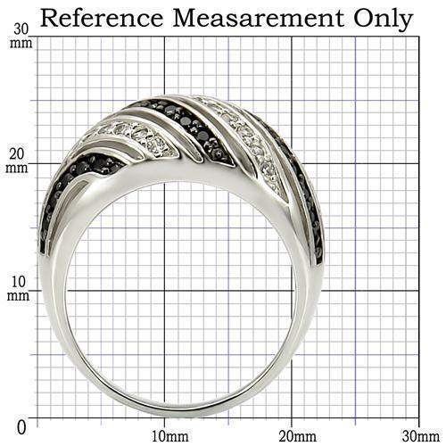 0W224 - Rhodium + Ruthenium Brass Ring with AAA Grade CZ in Jet Size 5