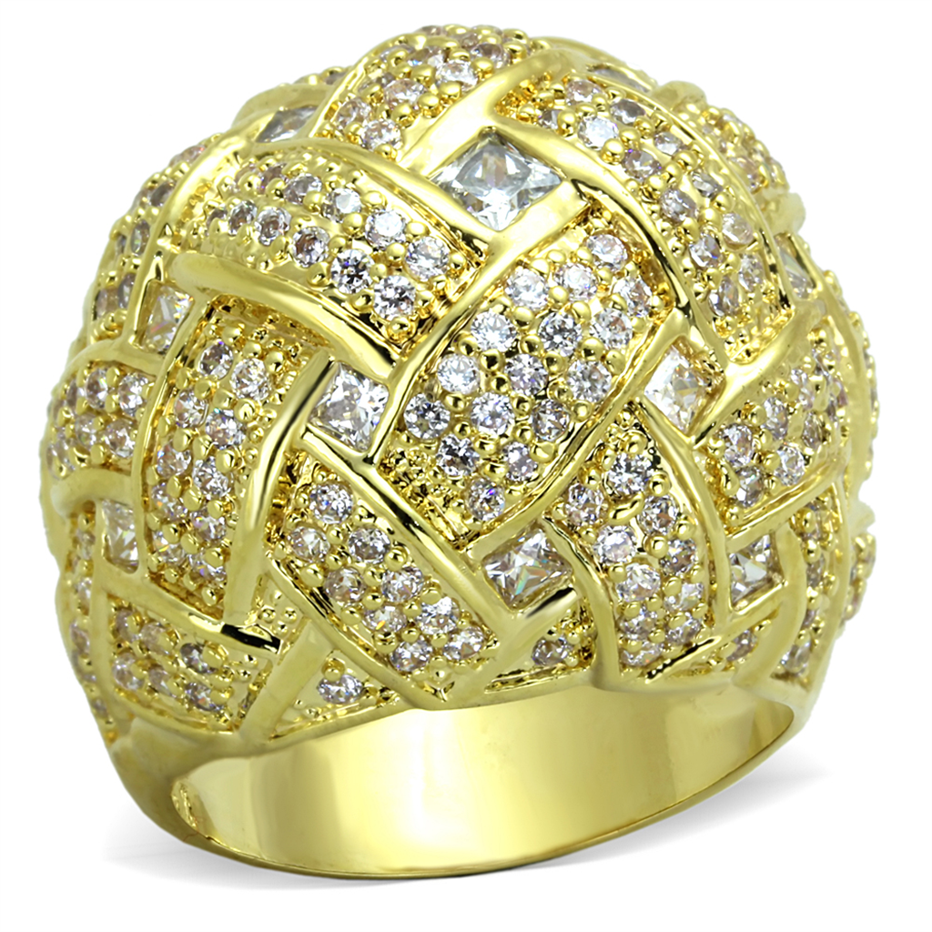 LO3353 - Gold Brass Ring with AAA Grade CZ  in Clear