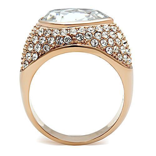 IP Rose Gold(Ion Plating) Brass Ring with Top Grade Crystal  in Clear